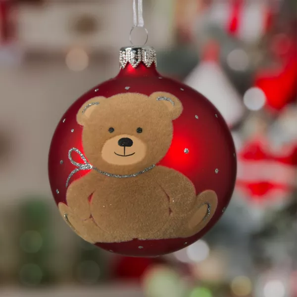 Lot de 6 boules de No�l en verre (D80 mm) Teddy Rouge 