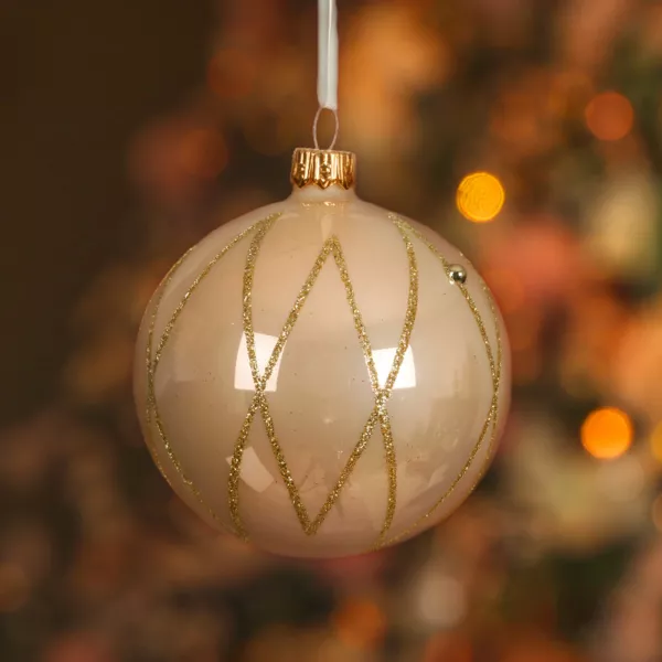 Lot de 6 boules de No�l en verre (D80 mm) Prestige Perle