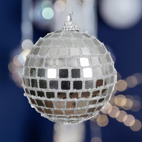 Sæt med 12 julekugler (D80 mm) Facetkugle Sølv