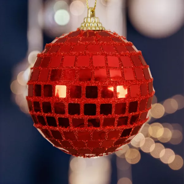 Set van 12 kerstballen (D80 mm) Facetbal Rood