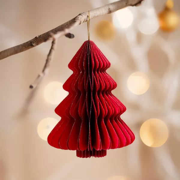 Sapin en papier � suspendre (H15 cm) fermeture Magn�tique Rouge