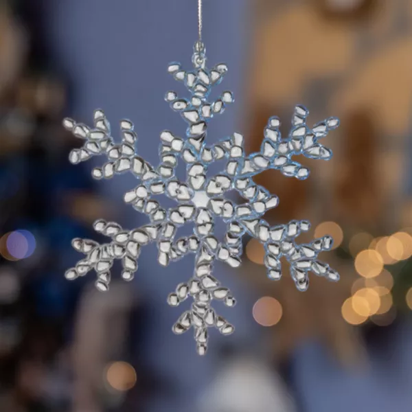 Set Di 9 Fiocchi Di Neve Decorativi Per Albero Di Natale - Acrilico E Metallo, Bianco Trasparente, 6,5 Cm, Con Nastro Per Appendere