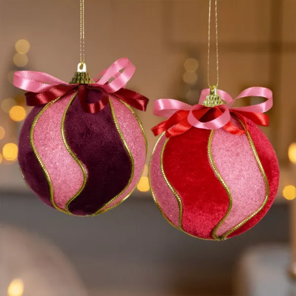 Set van 12 kerstballen (D80 mm) Betoverend Rood en vijg