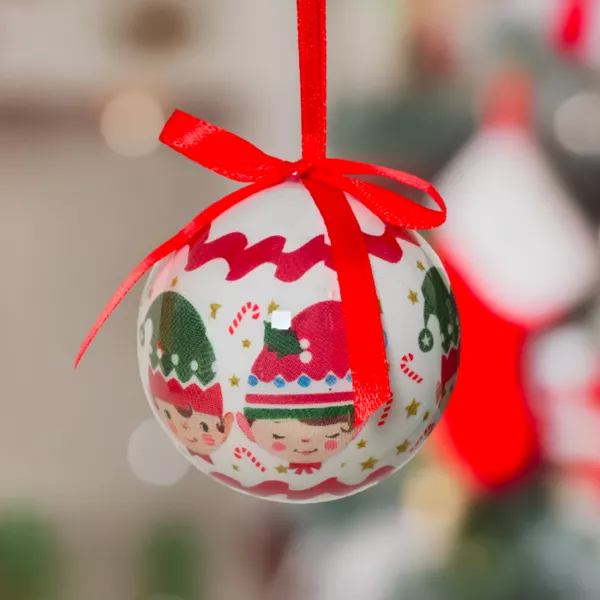 Lot de 7 boules de No�l (D60 mm) Petits Lutins de No�l Blanc et rouge