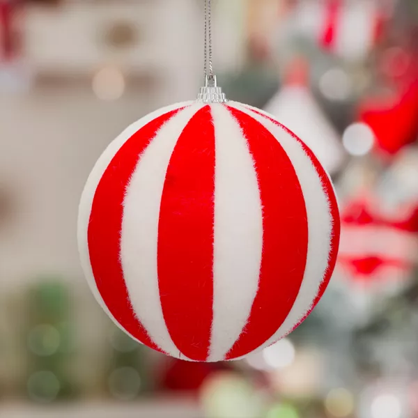 Pallina di Natale (D150 mm) a Righe Rosse e Bianche