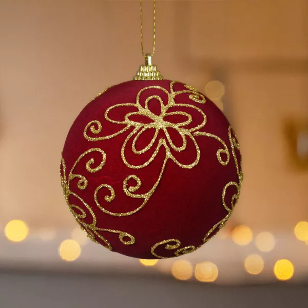 Lot de 12 boules de No�l (D100 mm) Ch�teau Bordeaux et or