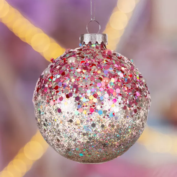 Set van 3 glazen kerstballen (D80 mm) Glitter Roze