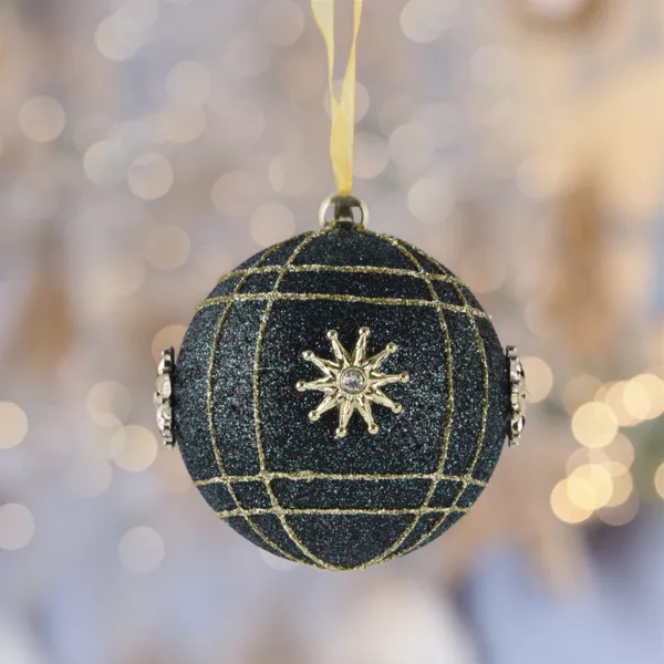 Lote de 12 bolas de Navidad (D80 mm) Cielo de cristal Azul noche y oro