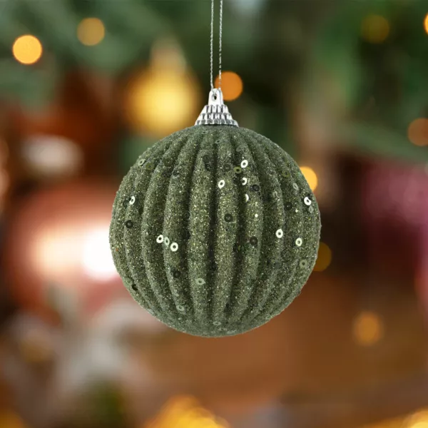 Set di 12 palline di Natale (D80 mm) Strass glitterati Verde rosmarino