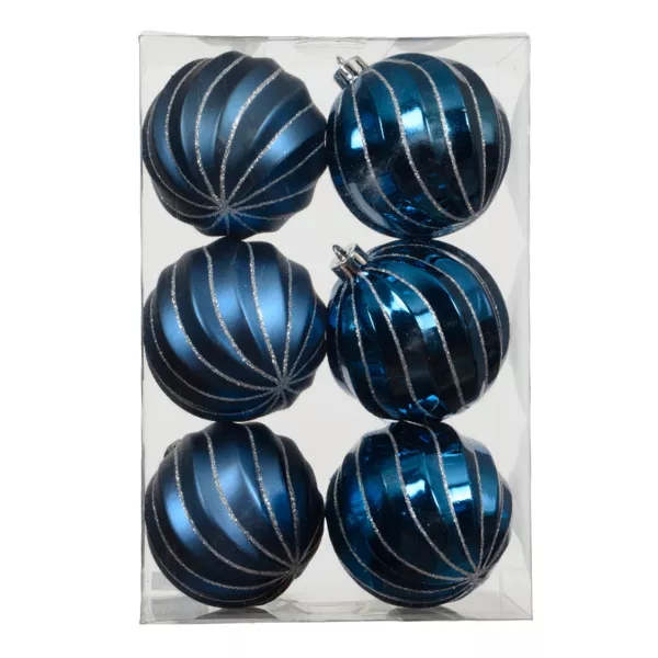 Lote de 6 bolas de Navidad (D80 mm) Glam chic Azul noche