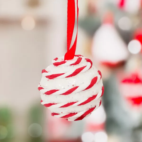 Set di 22 Palline di natale assortite a righe Fantasia Rosso e Bianco