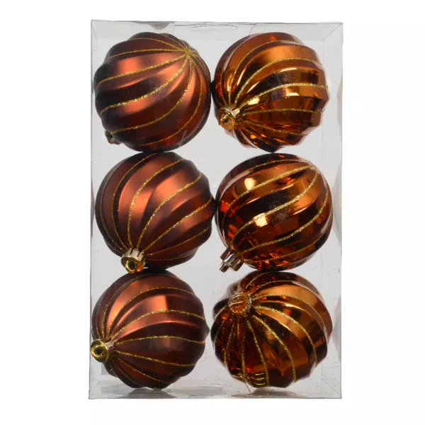 Set von 6 Weihnachtskugeln (D80 mm) Glam Chic Kaffeebraun mit goldenem Glitzer