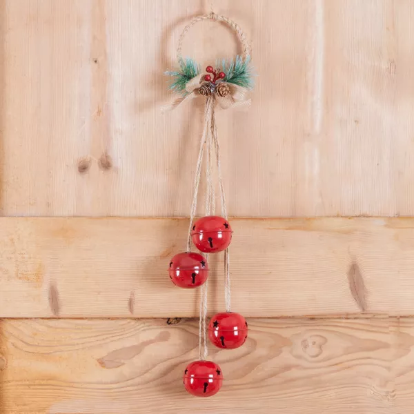 Kerstophanging decoratie (H55 cm) Metalen belletjes Rood
