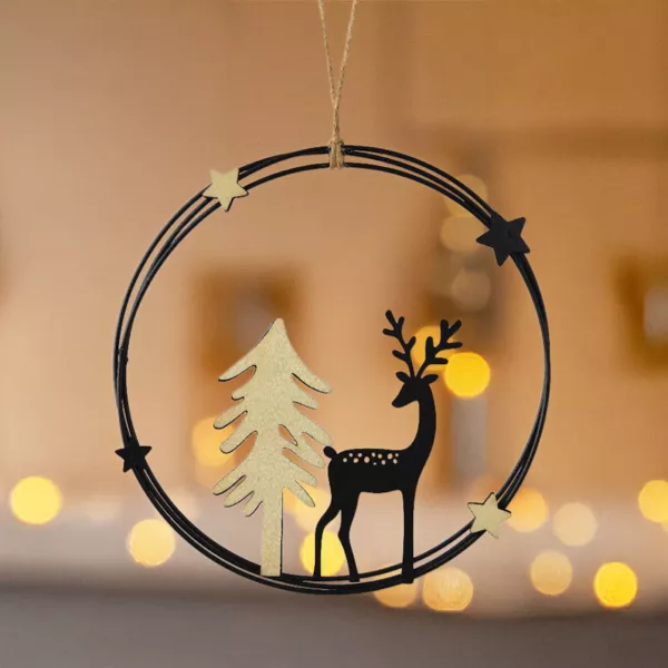 Decorazione natalizia da appendere in metallo (D18 cm) Renna chic Nero e oro