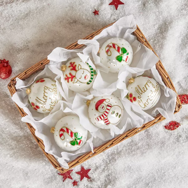 Set von 6 Weihnachtskugeln aus Glas (D100 mm) Niedlichkeiten Perlwei�