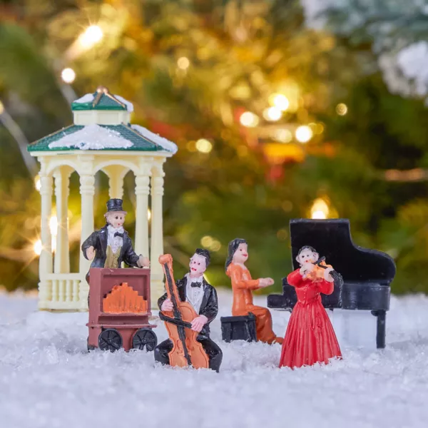 Set di 5 statuine e accessori per Villaggio di Natale (H22 cm) Musica e chiosco