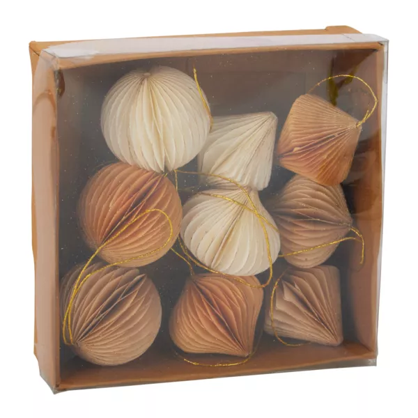 Lote de 9 adornos de �rbol de Navidad (D60 mm) Cierre magn�tico de papel Beige, blanco y oro