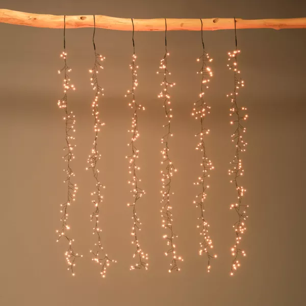 Cascata luminosa 1 m 600 Micro LED cavo nero 6 Discese Bianco caldo dorato