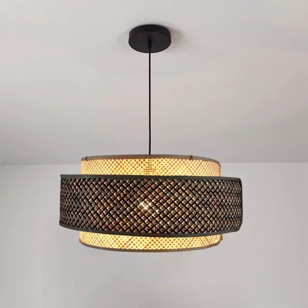 Suspension lumineuse ronde en bambou (D53 cm) Oviedo Noir et naturel