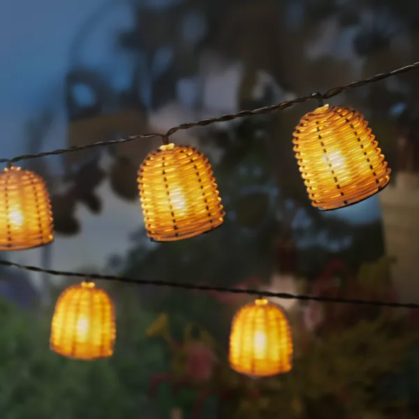 Solar-Lichterkette aus geflochtenem Harz mit 8 LEDs (2,10 m) Landhausstil Naturfarben