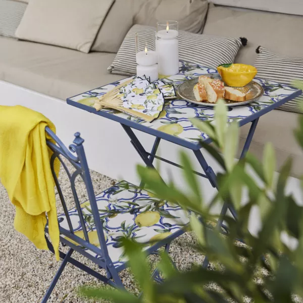 Quadratischer klappbarer Bistrotisch mit Mosaik (58 x 58 cm) Sorrento Hellblau