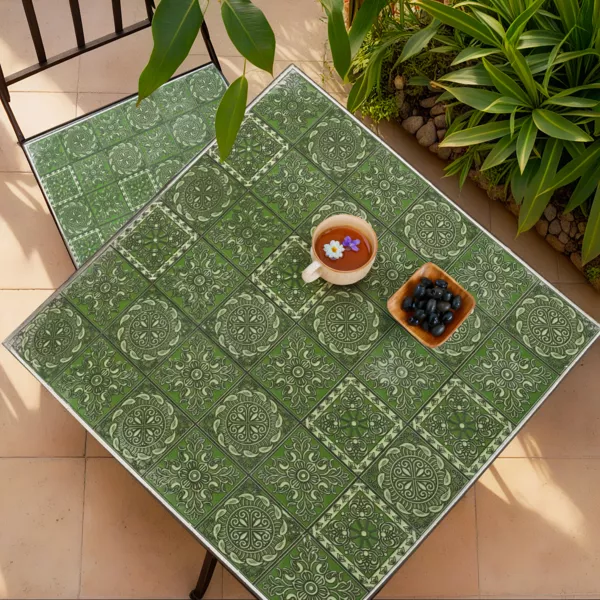 Table bistrot carr�e fixe en mosa�que (58 x 58 cm) Aveiro Gris et vert olive