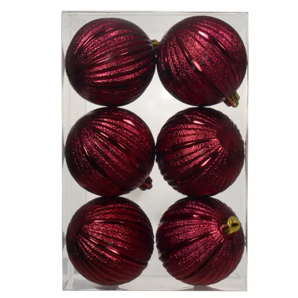 Lote de 6 Bolas de Navidad (D80 mm) Glitter Burdeos