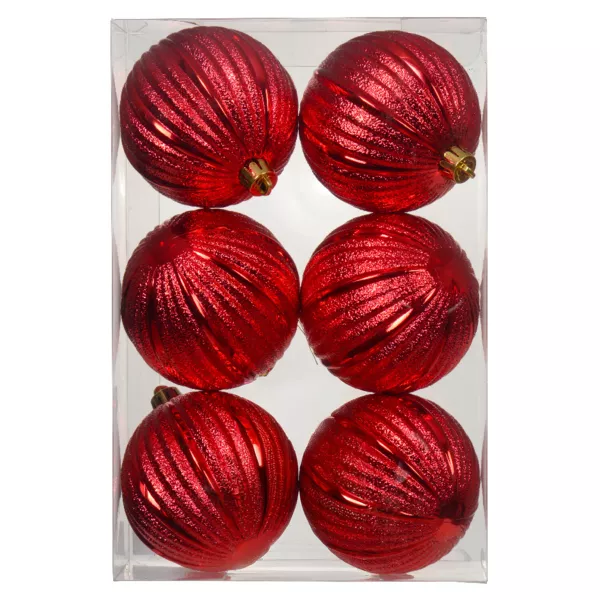 Set van 6 Kerstballen (D80 mm) Glitter Rood