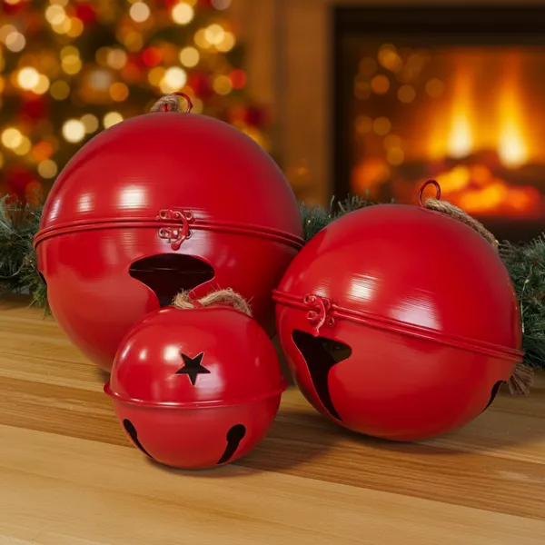 Set van 3 metalen klokken om op te hangen (D24-20-14 cm) Grison Rood