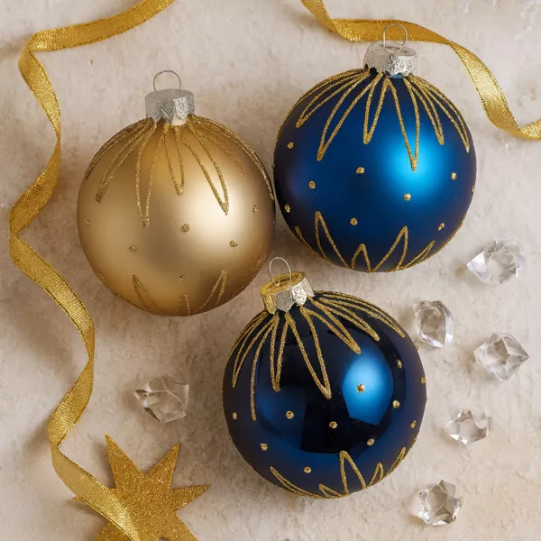 Set di 12 palline di Natale in vetro (D80 mm) Tesori di Mezzanotte Blu notte e dorato