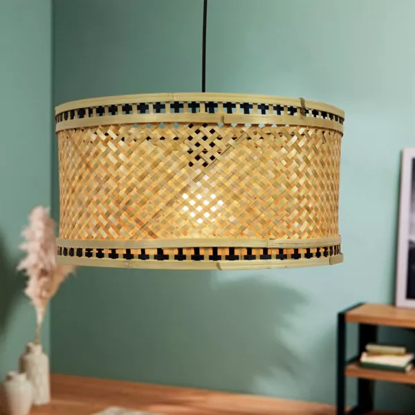 Suspension lumineuse en bambou (D40 cm) Estepona Noir et naturel