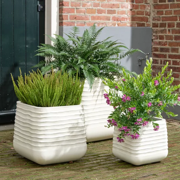 Set van 3 vierkante buitenplantenbakken (H49-37-27 cm) Jamie Wit