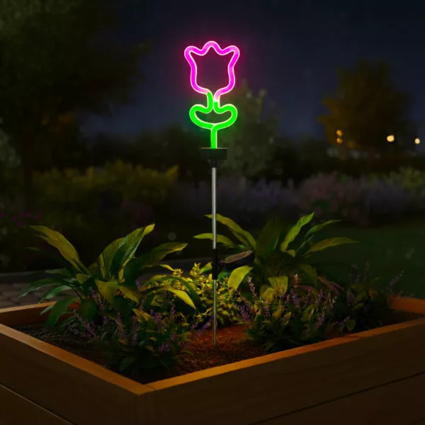 Solarbetriebene Leuchtdrahtdekoration zum Einstecken in den Boden (H70 cm) Neon-Tulpe mehrfarbig