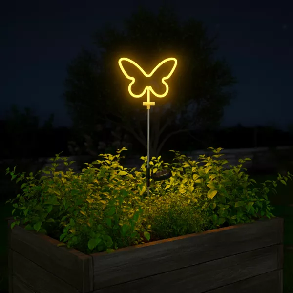 Solarleuchte zum Einstecken in den Boden (H65 cm) Neon-Schmetterling Ockergelb