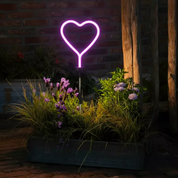Decoraci�n luminosa Solar para clavar en el suelo (H72 cm) Coraz�n ne�n Rosa rubor