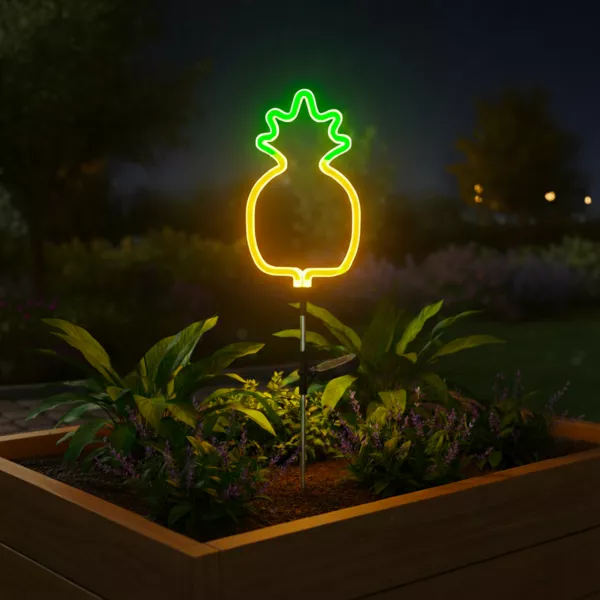 Solarbetriebene Leuchtdekoration zum Einstecken in den Boden (H74 cm) Neon-Ananas Gelb