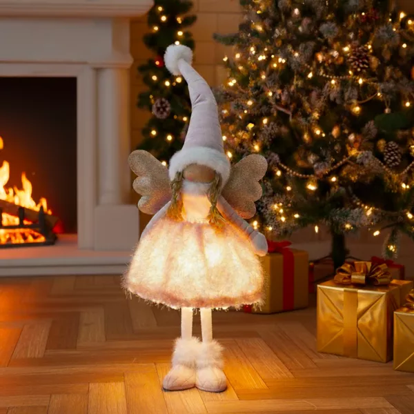 �ngel de Navidad luminoso a pilas (H50 cm) Gladys vestido Rosa