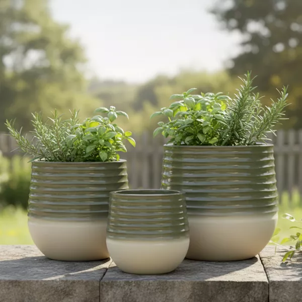 Lot de 3 cache-pots d'ext�rieur ronds (H49-37-27 cm) Jamie Gris et beige