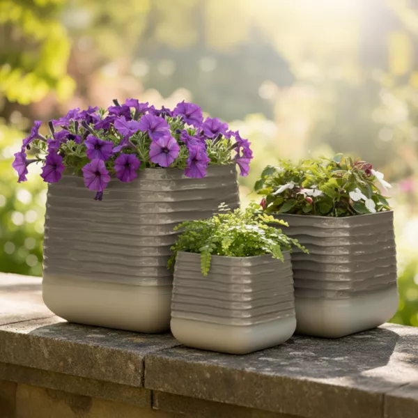 Set di 3 vasi da esterno quadrati (H49-37-27 cm) Jamie Grigio