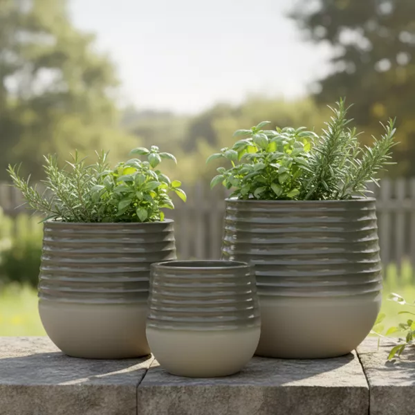 Lot de 3 cache-pots d'ext�rieur ronds (H49-37-27 cm) Jamie Gris