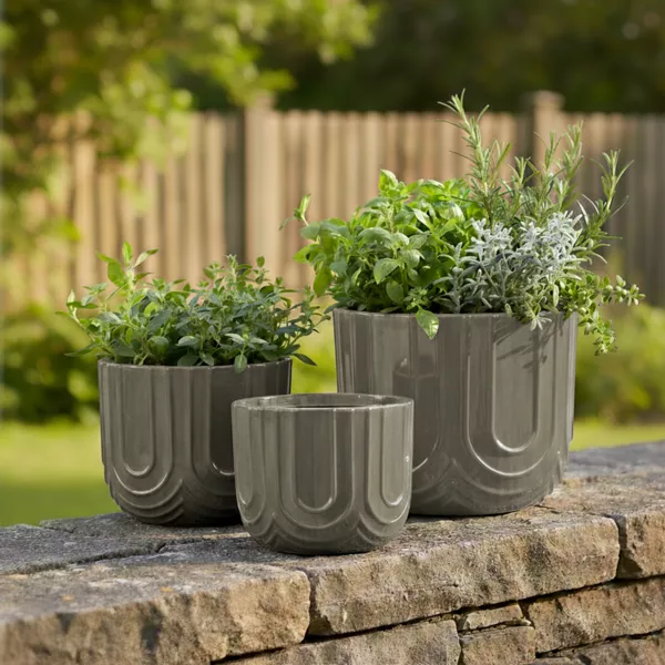 Lote de 3 maceteros redondos de exterior (H36-30-24 cm) Milo Gris