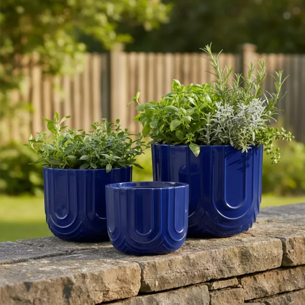 Set di 3 vasi da esterno rotondi (H36-30-24 cm) Milo Blu reale