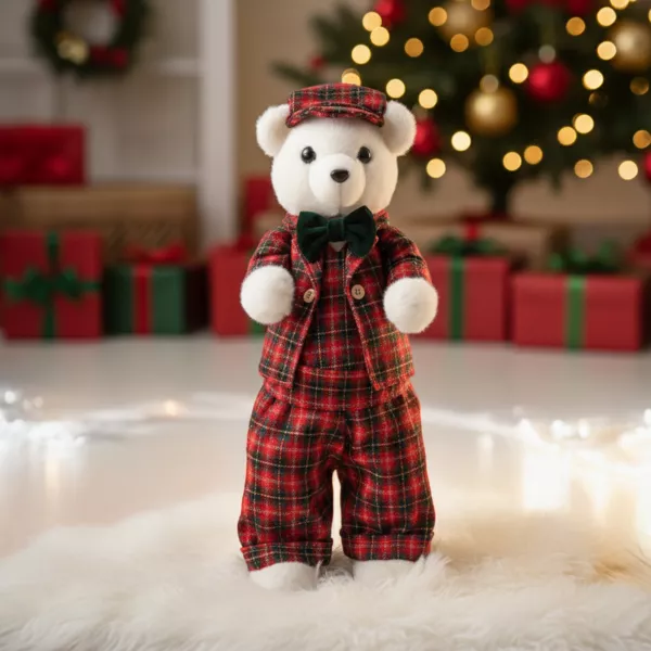 Julebj�rn (H52 cm) Teddy med r�dt tartantern