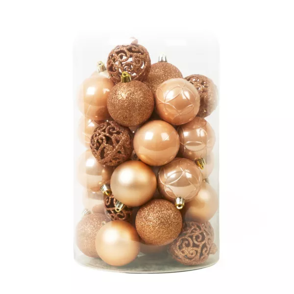 Set von 35 Weihnachtskugeln (D60 mm) Aravis Mix Pfirsich