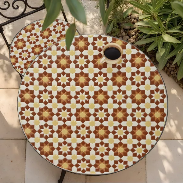 Table bistro ronde pliable en mosa�que (D58 cm) Madrid Marron