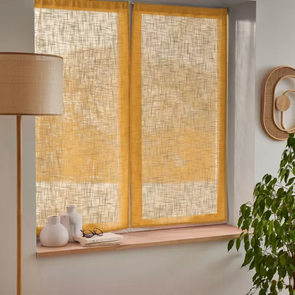 Paar Vorh�nge mit Schlaufen, Leinenoptik (60 x 90 cm) Robin Gelb Ocker