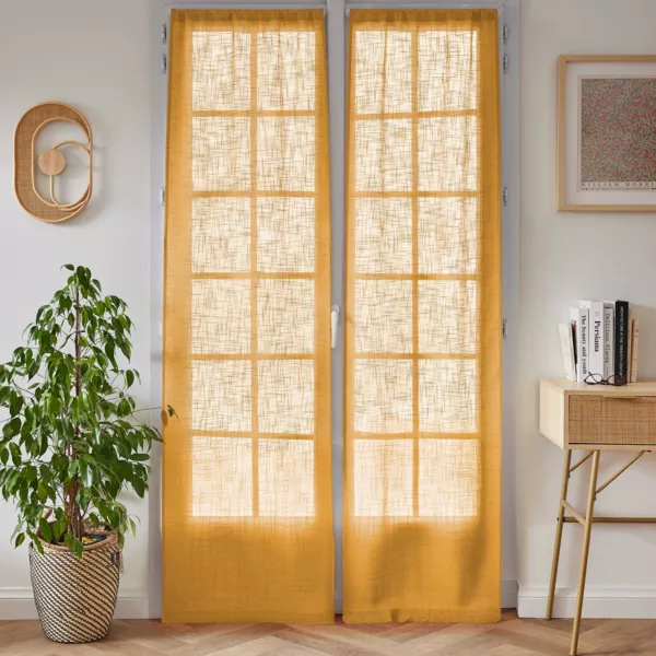 Paire de voilages passe-tringle effet lin (70 x 200 cm) Robin Jaune Ocre