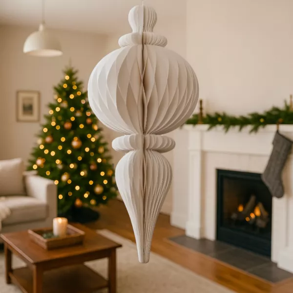 Suspension de No�l en papier (H80 cm) fermeture Magn�tique Blanc