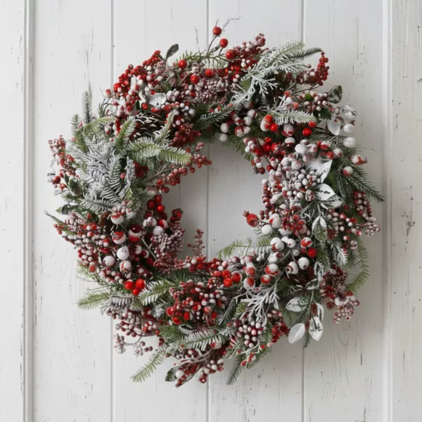 Couronne De Noël 24 Pouces Vraie Couronne Pour Porte D'Entrée Couronne De Cèdre Blanc Pour Décoration Intérieure Extérieure Ferme Maison Mur Fenêtre Mariage