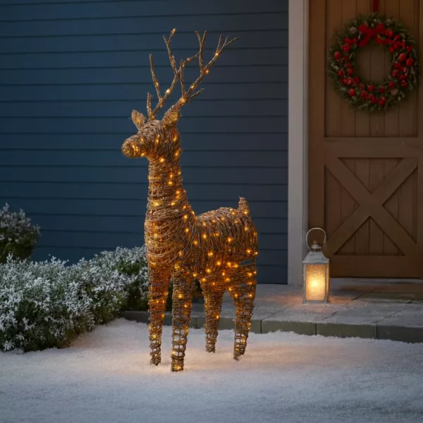 Renne lumineux 360 Micro LED (H104 cm) Dan r�sine tress�e Brun et Blanc chaud